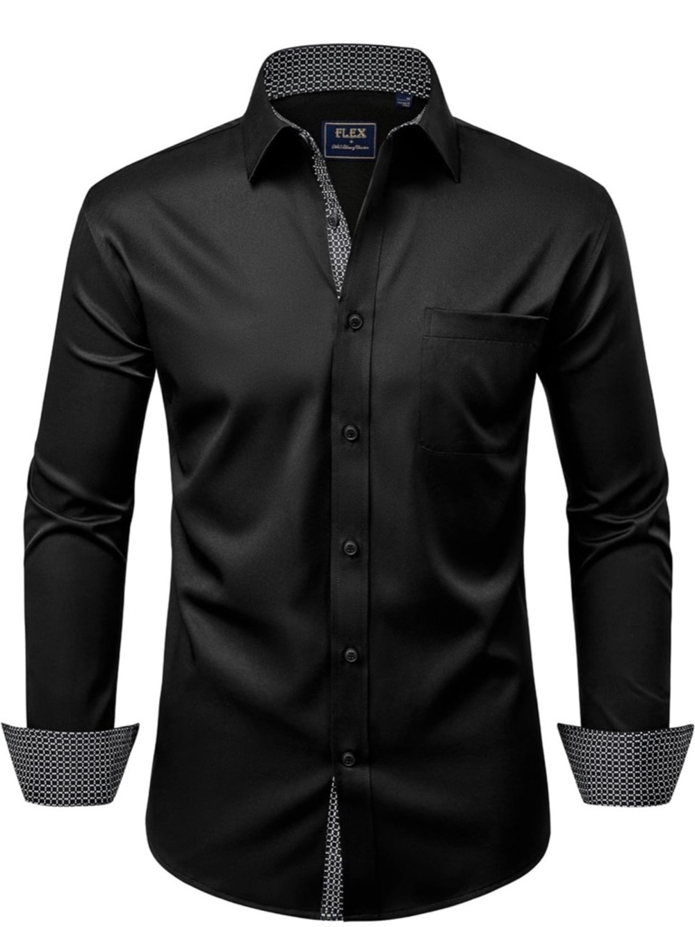 FLEX Men's Black Long-Sleeve Dress Shirt with Contrast Trim